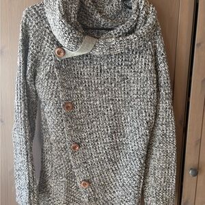 Cozy Knit Button-Up Sweater - Black and White